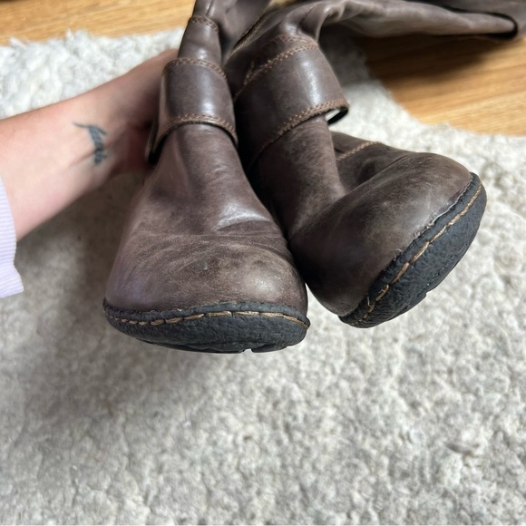 B.O.C. Brown Leather Buckle Detail Interior Zip Chunky Block Wedge Heel Boots - Picture 6 of 12